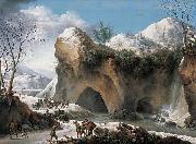 Francesco Francia Paysage montagneux sous la neige avec diligence oil painting on canvas